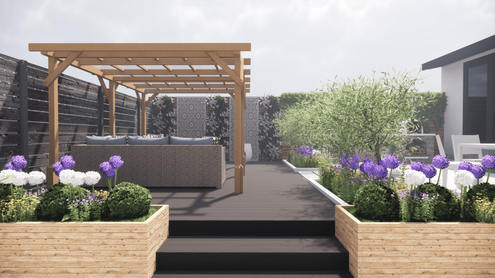 Beautiful Modern Garden Design with built-in outdoor kitchen