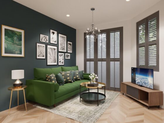 Green Harmony: Living Room with Stunning Feature Wall