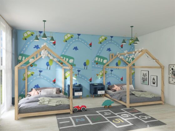 Whimsical Boys' Bedroom with Feature Wallpaper