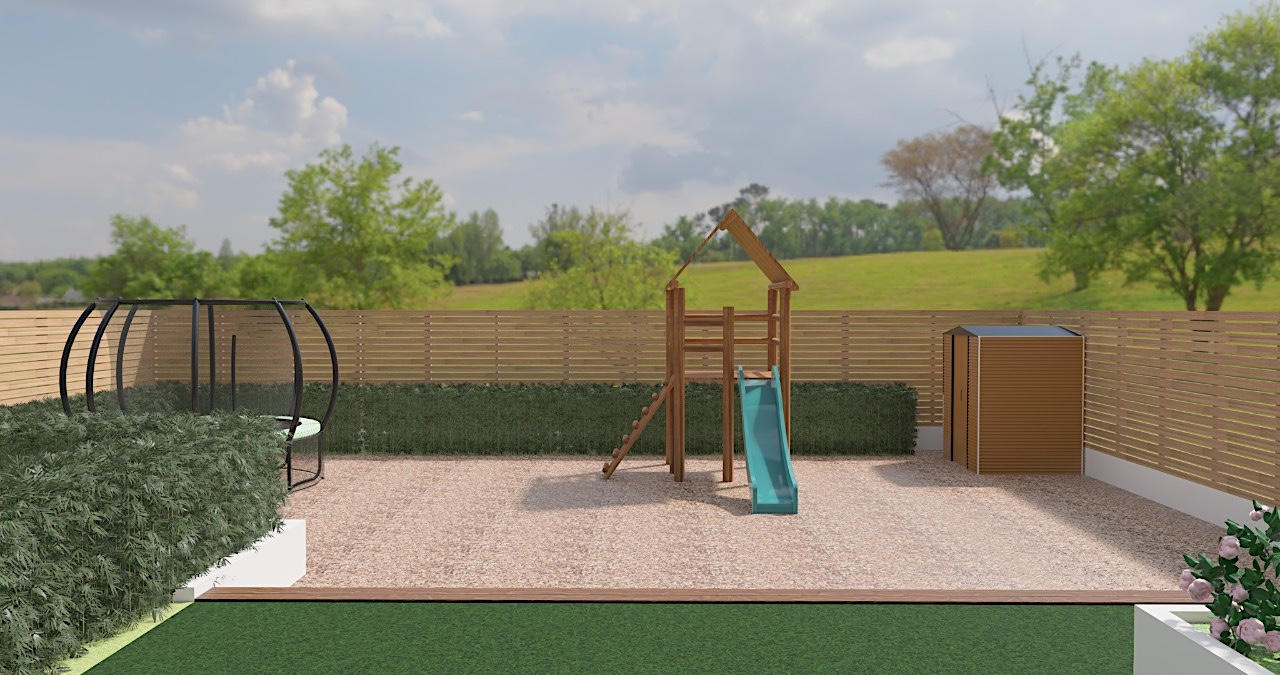 Large Garden Designed with Bespoke Outdoor Bar and Play Area